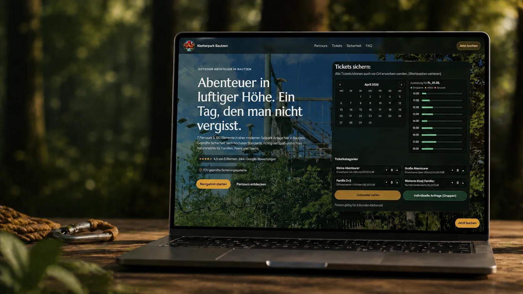 Projekt Kletterpark Bautzen: Website und Buchungsstrecke